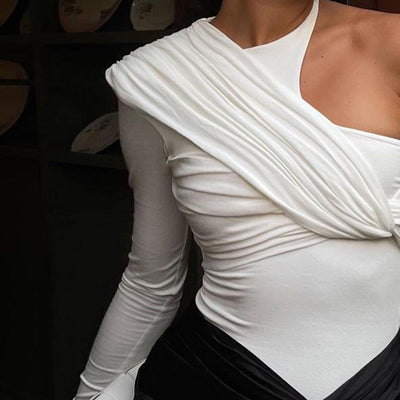 Tight One-Shoulder Pleated Bodysuit