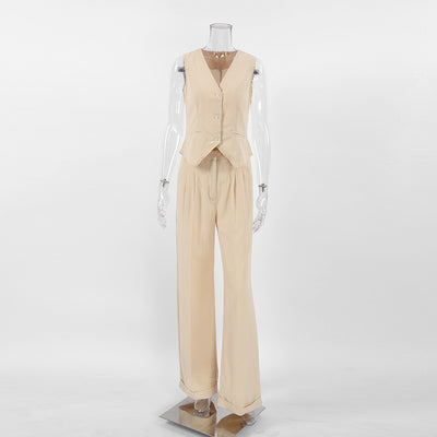 Casual Cotton Linen Sleeveless Vest and Trousers Two-Piece Suit for Women