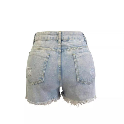 Schlankmachende Jeansshorts mit hoher Taille und Löchern und seitlichem Doppelreißverschluss