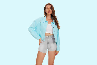 Lässige Jeansjacke mit Löchern und Quaste für Damen