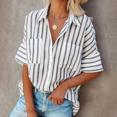 Casual shirt with a striped collar and short sleeves