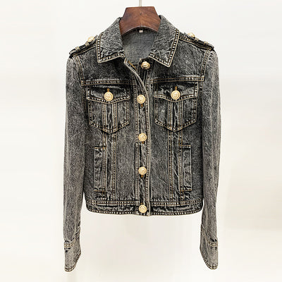 Star Lion Denim Jacket Button Slim Coat