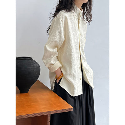 Retro Chinese National Jacquard Stand Collar Shirt