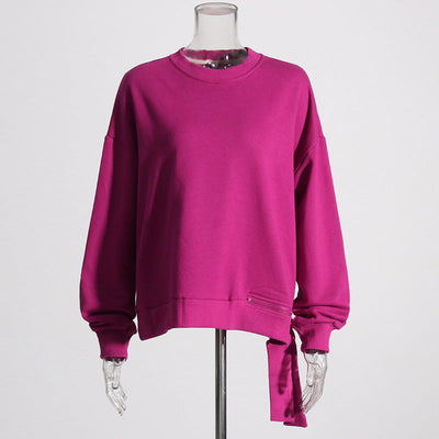 Solid Color Long-Sleeve Loose Asymmetric Top