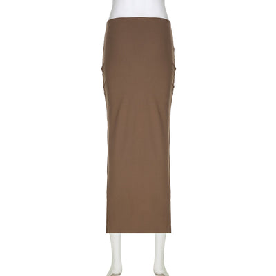 Solid Color Zipper Hooded Top with Slim Split Skirt