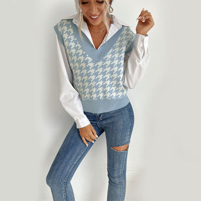 Houndstooth V-Neck Women's Knit Vest