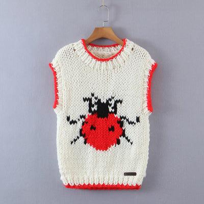 Jacquard Ladybug Wool Vest Jacket