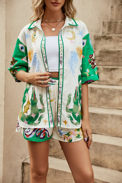 Summer Printed Pajamas Casual Home Wear Suit