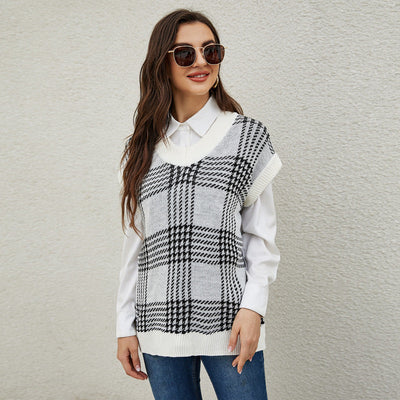 Plaid Knitted Vest Sweater