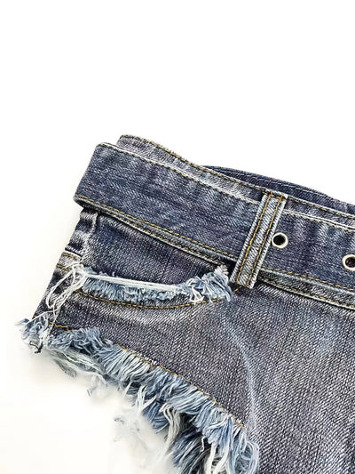 Super short en denim effiloché ultra court pour femme