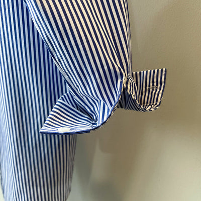 French Striped Long Sleeve Waist Tight Back Slit Shirt