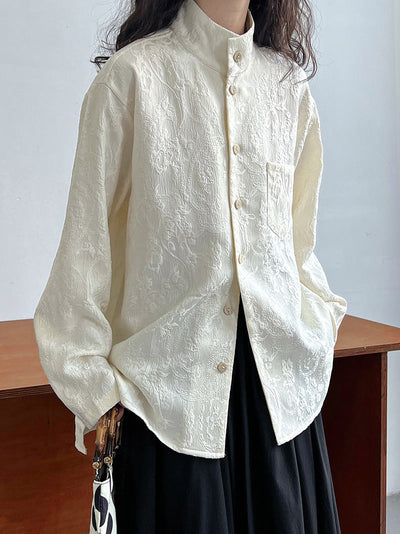 Retro Chinese National Jacquard Stand Collar Shirt