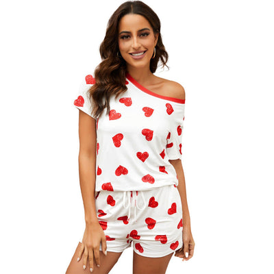 Heart Printing Short Sleeve Pajamas