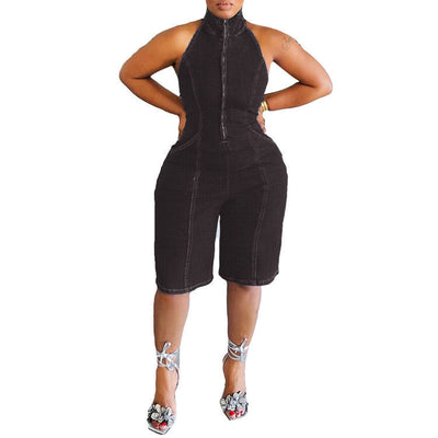 Halter Backless Jumpsuit Zipper Backless Stretch Jumpsuit