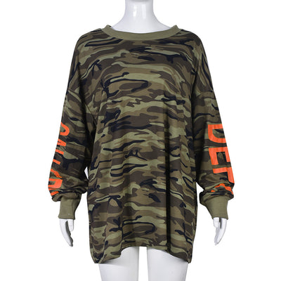 Camouflage adhesive cement sexy cutout long sleeve top
