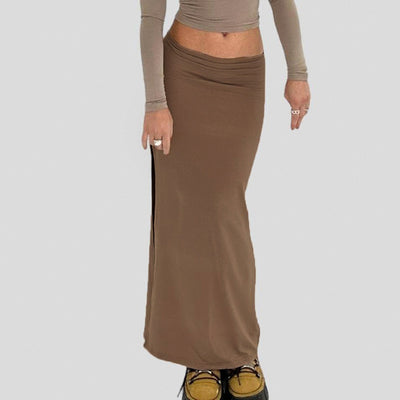 Solid Color Zipper Hooded Top with Slim Split Skirt