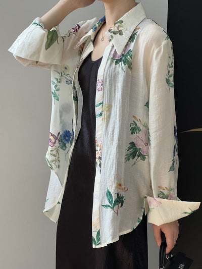 Fashionable Loose French Floral Shirt for Women