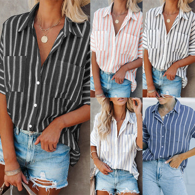 Casual shirt with a striped collar and short sleeves