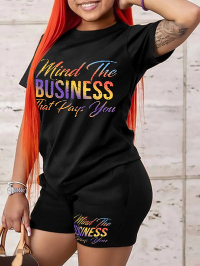 Loose Color Letters Printing T-Shirt and Shorts Set for Women