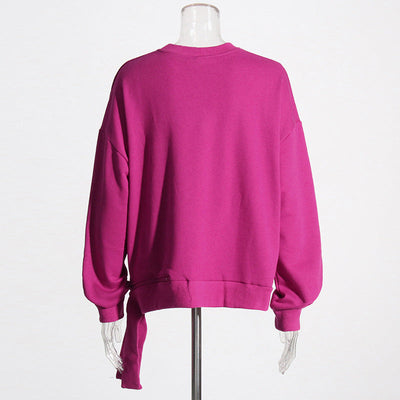 Solid Color Long-Sleeve Loose Asymmetric Top