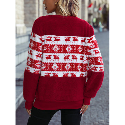 Women's Christmas Plush Pullover Long Sleeve Sweatshirt