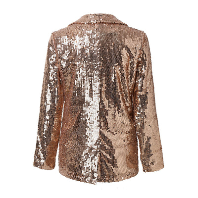 Sequin Office Blazer Elegant Collared Top