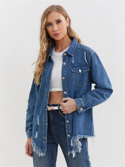 Plus Size Ripped Denim Jacket for Women