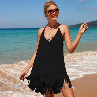 Sling Backless Tassel Bikini Smock Dress