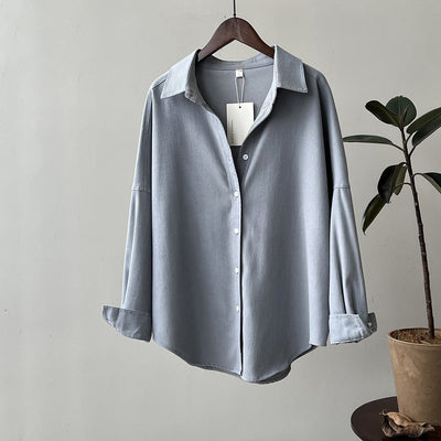 Vintage Loose Long-Sleeved Brushed Shirt for Women