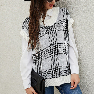 Plaid Knitted Vest Sweater