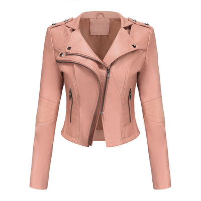 Women's Rivet Popular Short Jacket Zipper Leather Jacket