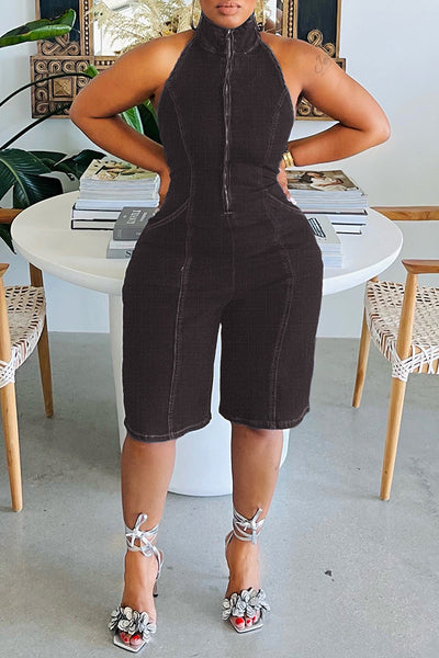 Halter Backless Jumpsuit Zipper Backless Stretch Jumpsuit