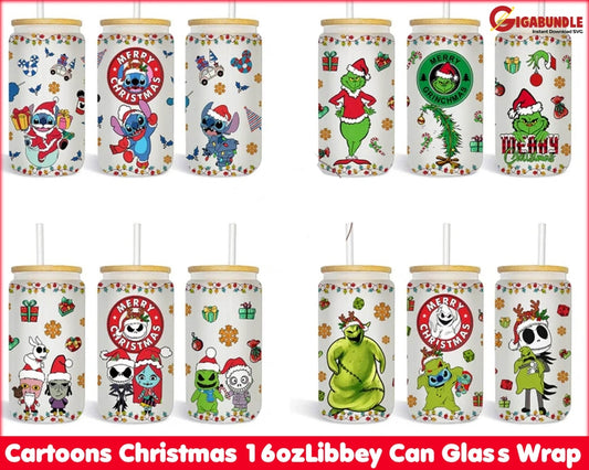 Grinch Christmas Light Can Glass Grinchmas Cup 16 Oz Cup With Bamboo Lid  and Glass Straw 