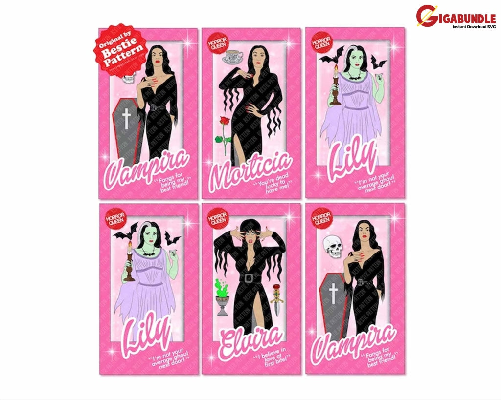 Halloween Queens PNG Set - Horror Characters PNG - Horror Characters Bundle