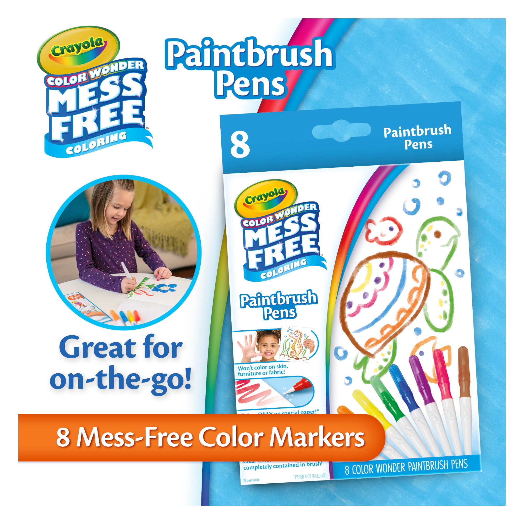Crayola Color Wonder Mess-Free Paintbrush Pens, 8 Count