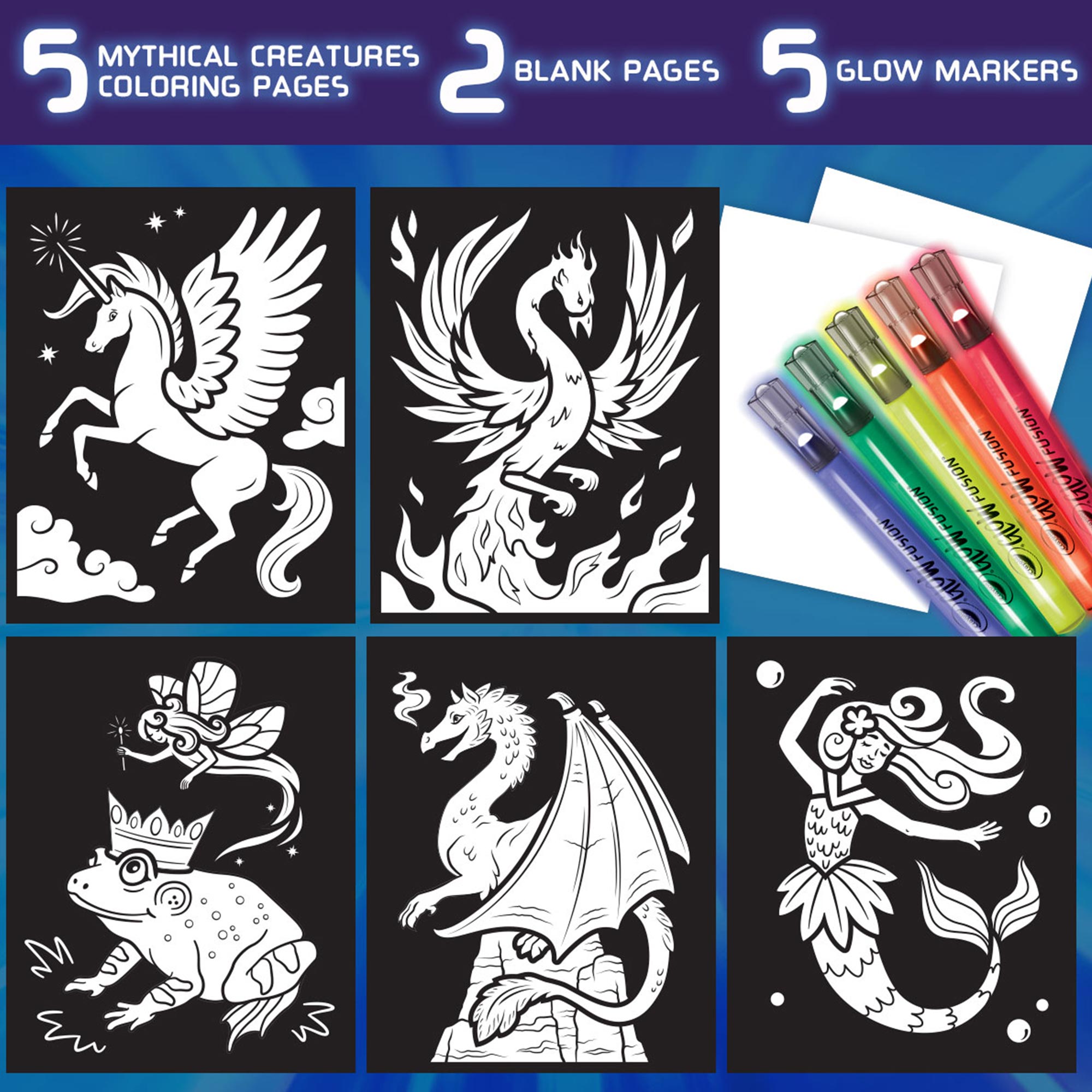 Crayola Glow Fusion Marker Colouring Set - Mythical Creatures