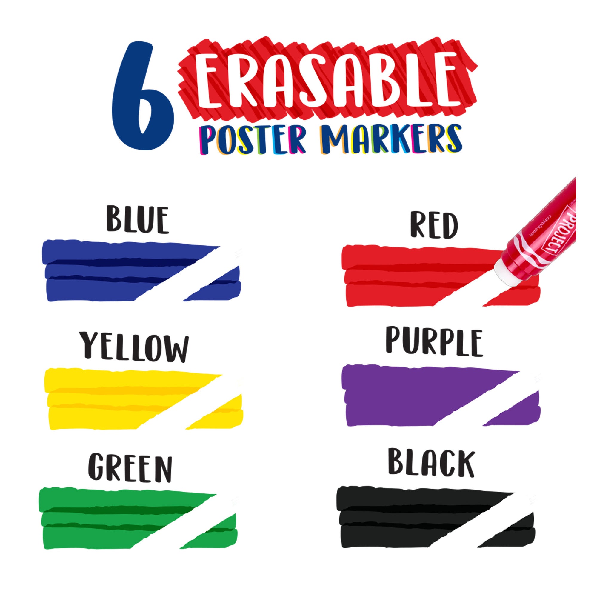 Crayola Project Erasable Poster Markers, 6 Count