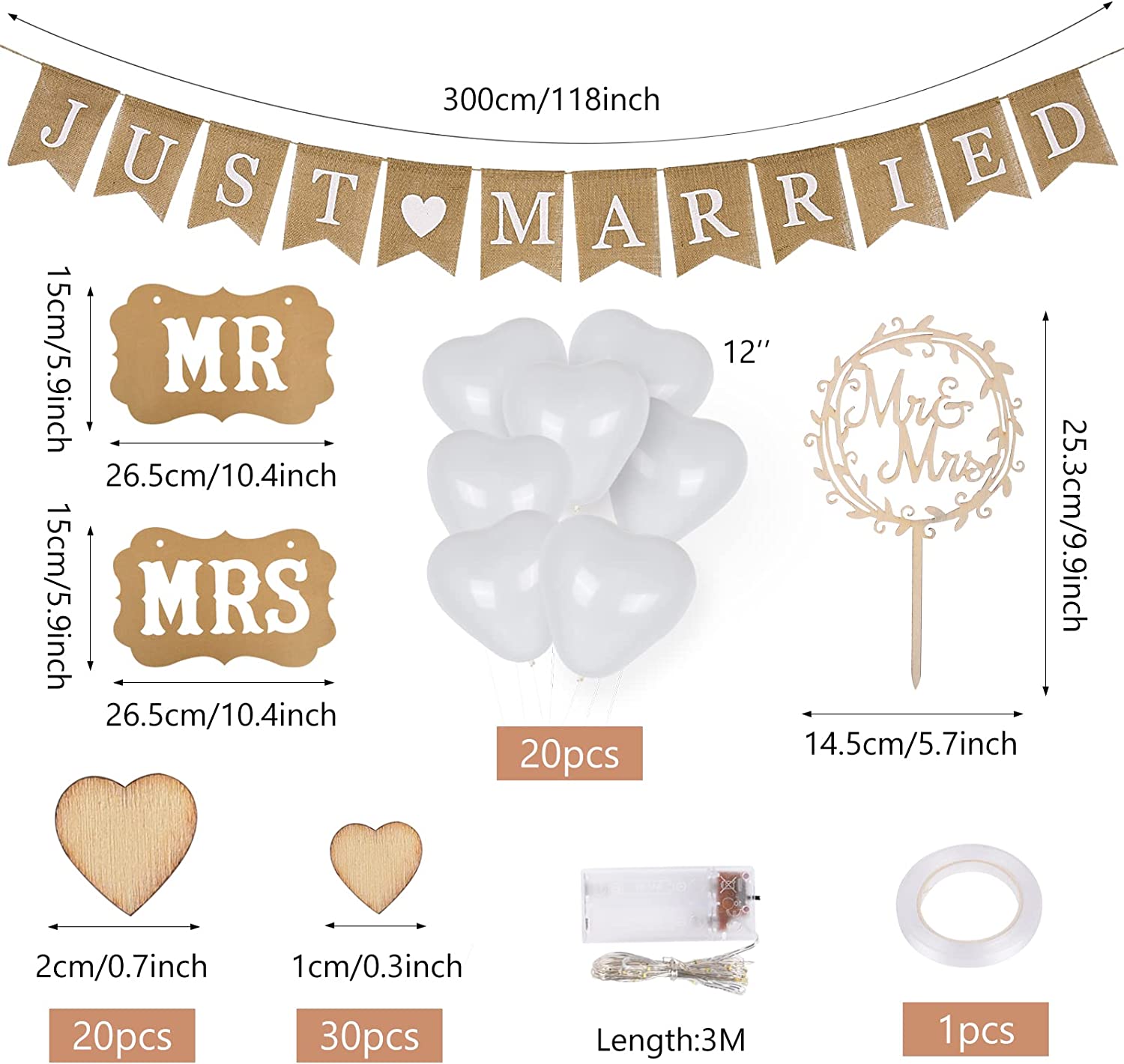 Spelen met Wees Materialisme Bruiloft Decoratie Set, Just Married linnen Banner met LED verlichting –  SlimmeDeals