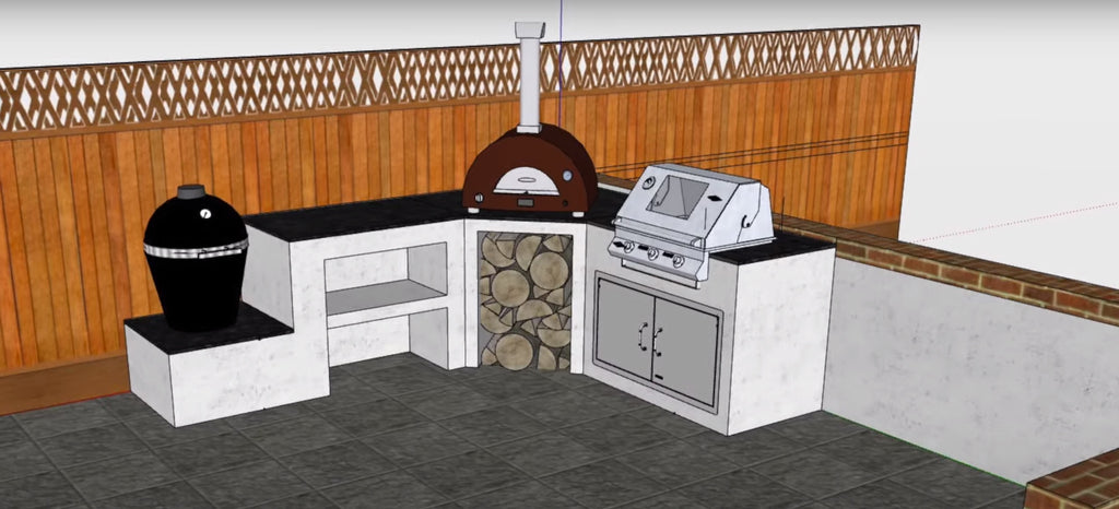 CAD Design drawing of L-shaped outdoor kitchen