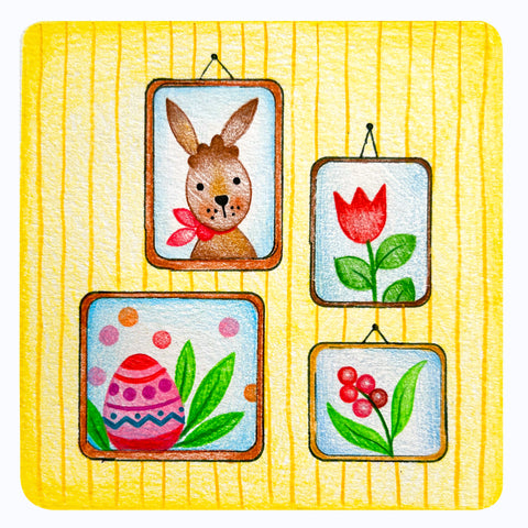 illustration de cadres avec des lapins et des fleurs