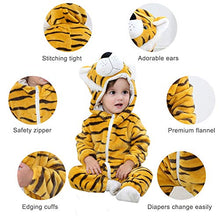 Load image into Gallery viewer, MICHLEY Unisex Baby Winter Hooded Romper Flannel Panda Style Cosplay Clothes ,80cm-(6-12months),Tiger

