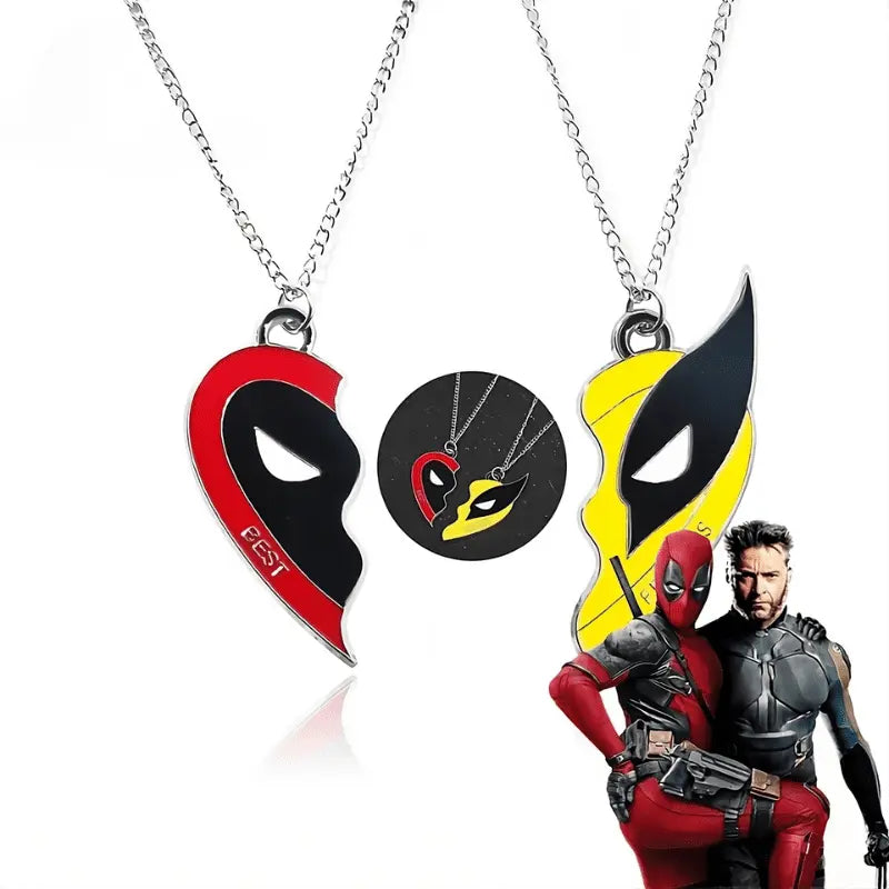 Best Friends Necklace,  Deadpool and Wolverine Necklace,  BFF Matching Gifts,  Kids Friendship Necklace,  Geek Massivo Exclusive,  Stainless Steel Necklace,  Heart Pendant Necklace,  Superhero Friendship Gifts,  Boys and Girls Jewelry,  Children's Necklaces,