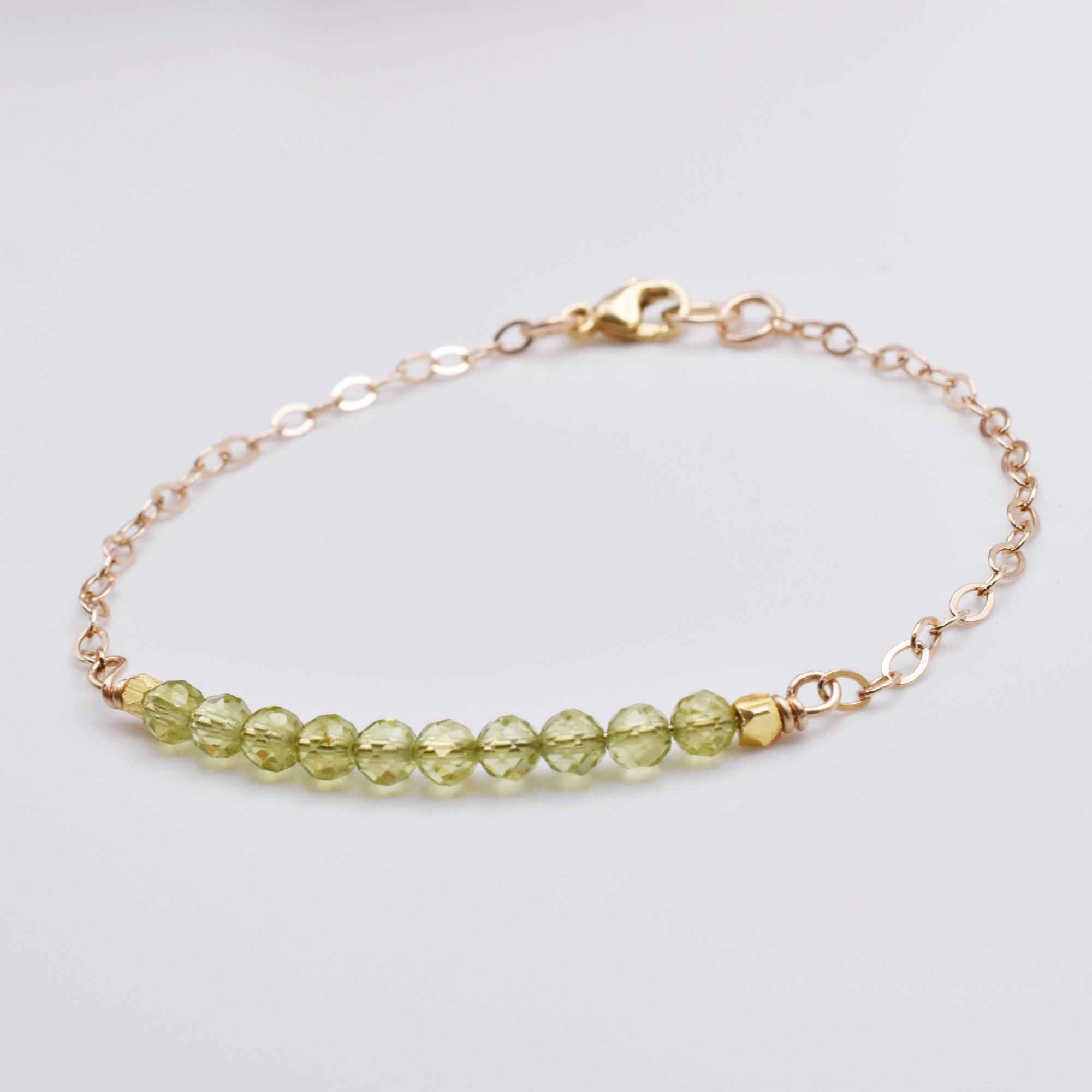Dainty Gold Filled Peridot Bracelet -August Birthday Gemstone Bracelet - Heart Chakra Balance - 3Rosebudsco.com