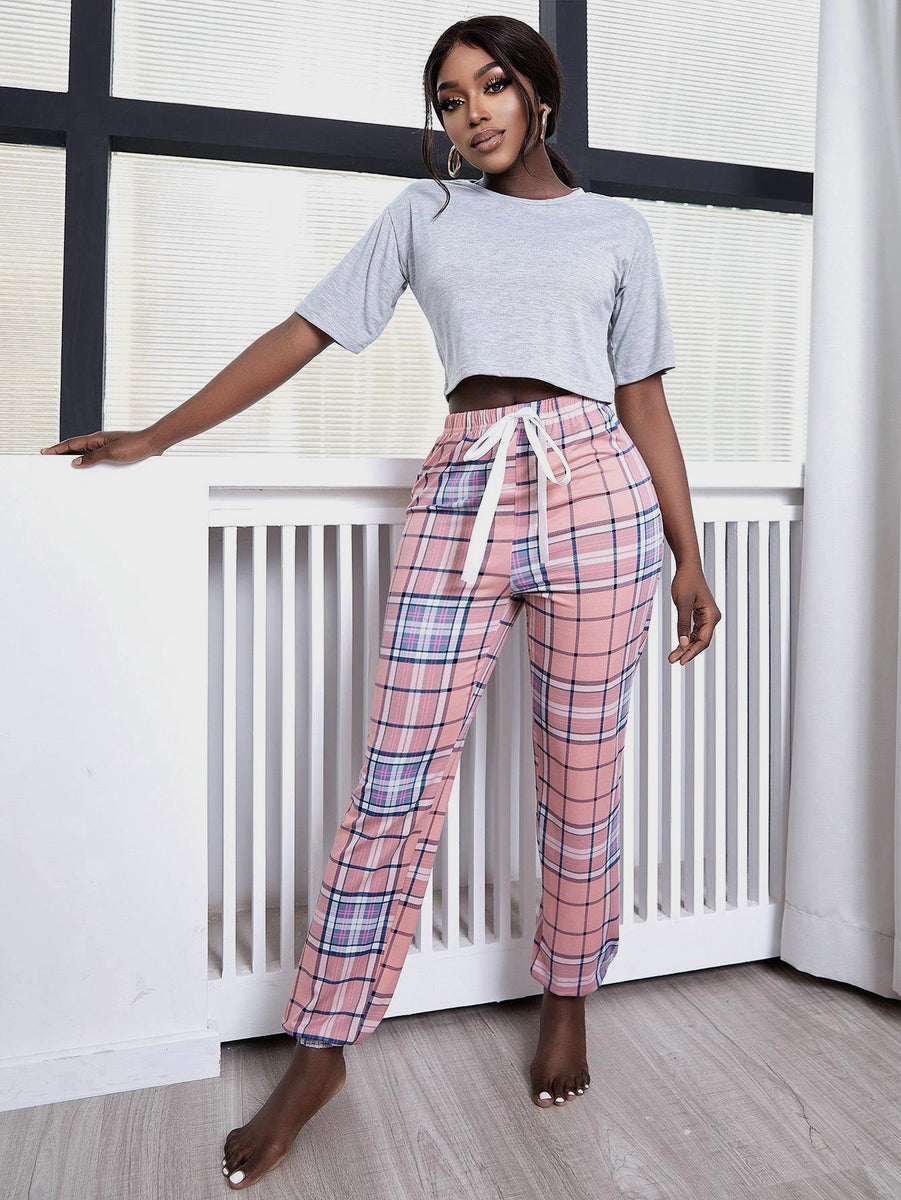 Cropped Tee and Plaid Joggers Lounge Set freeshipping - Janae's Closet  Boutique Shop
