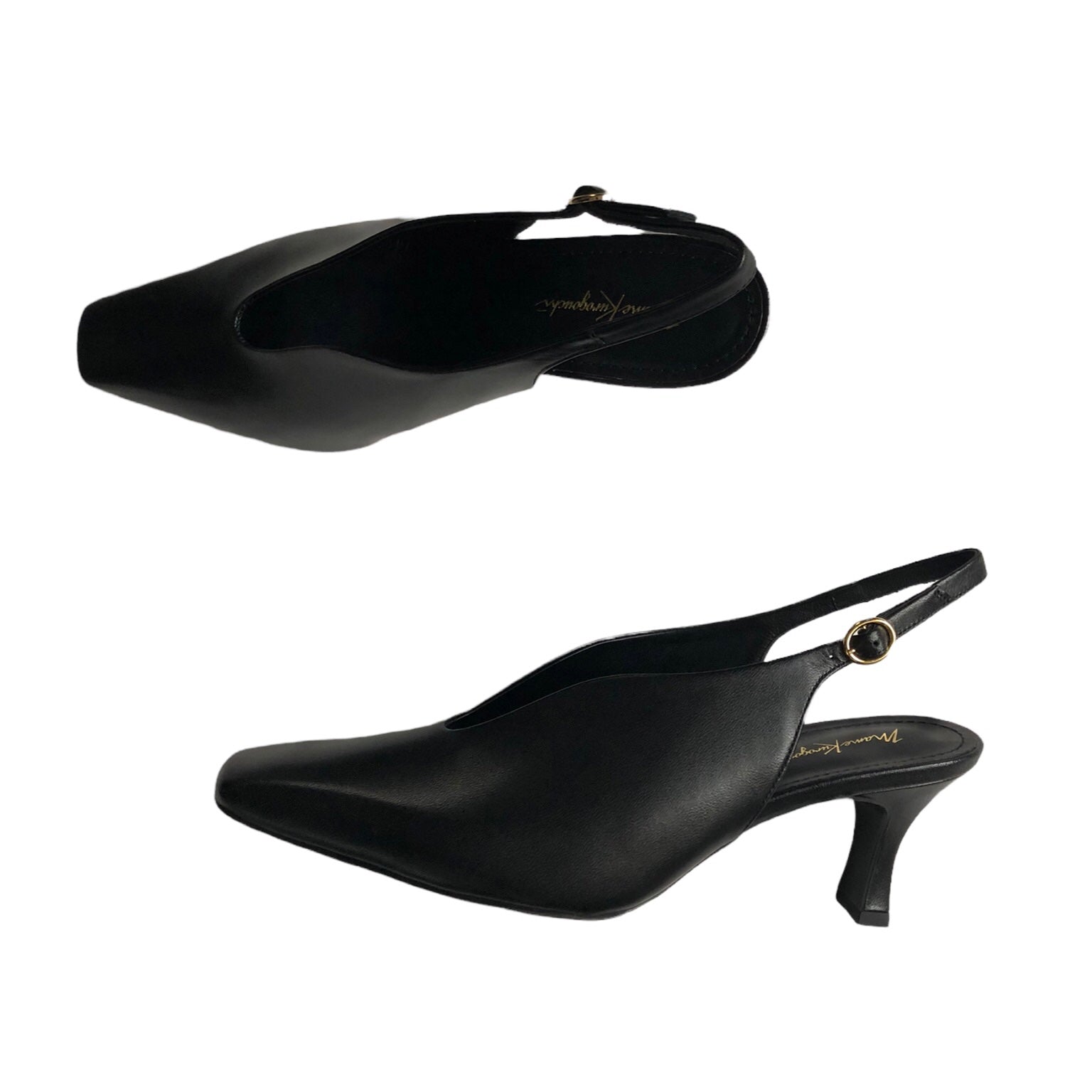 mame Curved Line Sling Black Heels | tspea.org