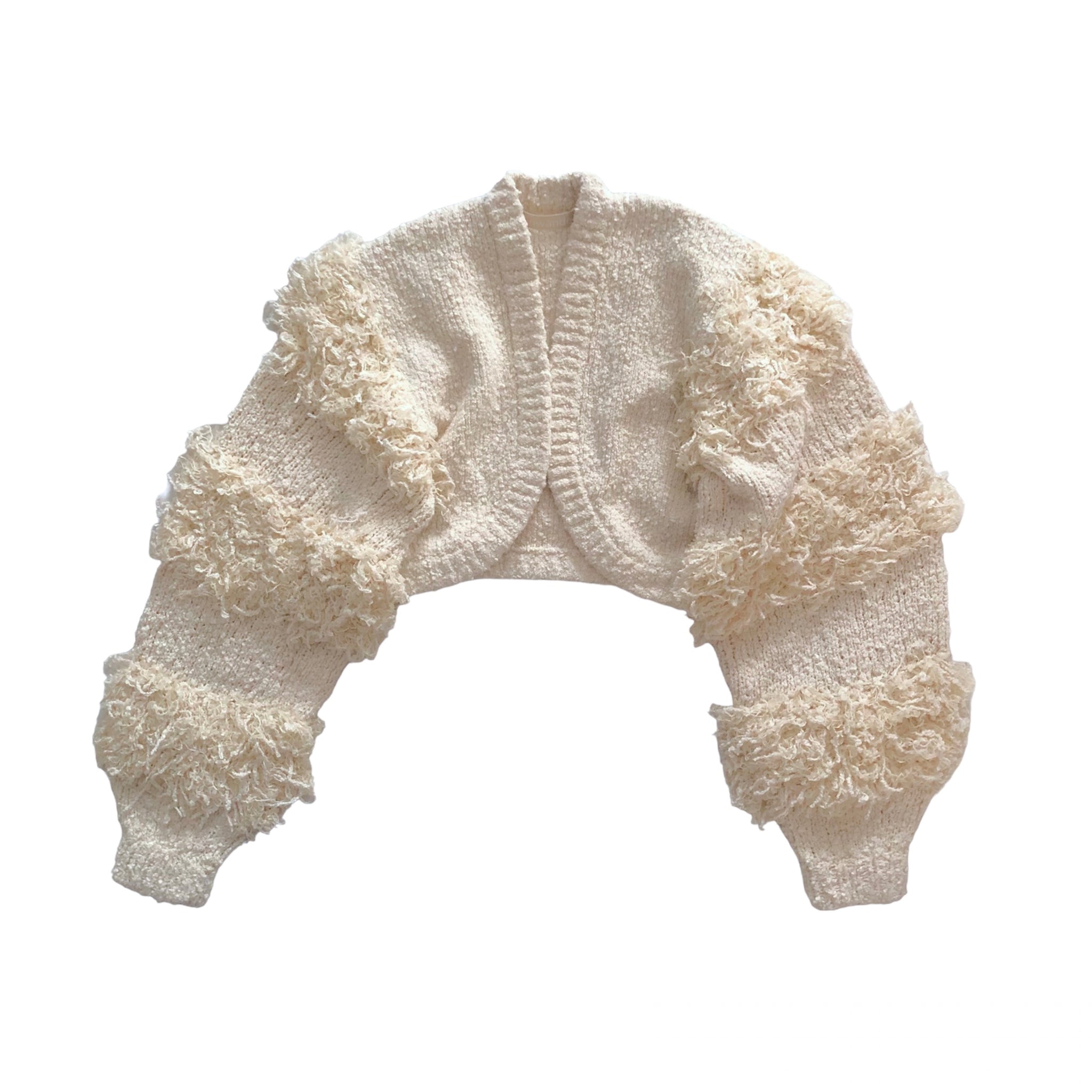 LEINWANDE Tweed Fringe Cardigan / White