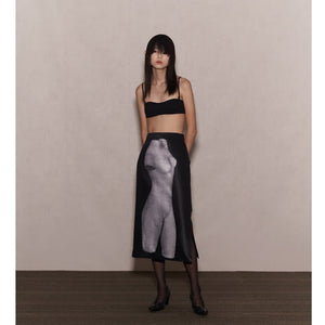 JOHN Black Sculpture Print Midi Skirt | axentit.com.mx