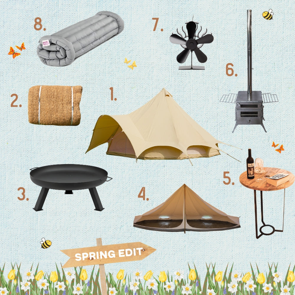 bell tent glamping in spring boutique camping kit