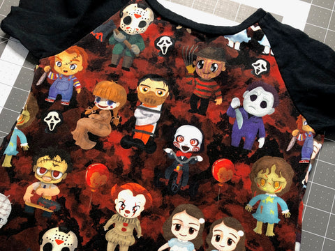 Horror Upcycled T-Shirt for a Memory Quilt by Alix Joyal of Joyaltee!! Jason, Freddy, Saw, The Shining, Chucky all from an upcycled shirt!