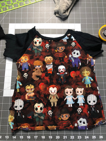 Horror Upcycled T-Shirt for a Memory Quilt by Alix Joyal of Joyaltee!! Jason, Freddy, Saw, The Shining, Chucky all from an upcycled shirt!